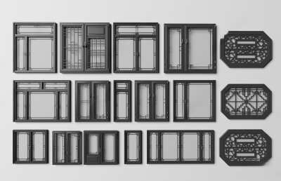 新中式式推拉窗3D模型下载